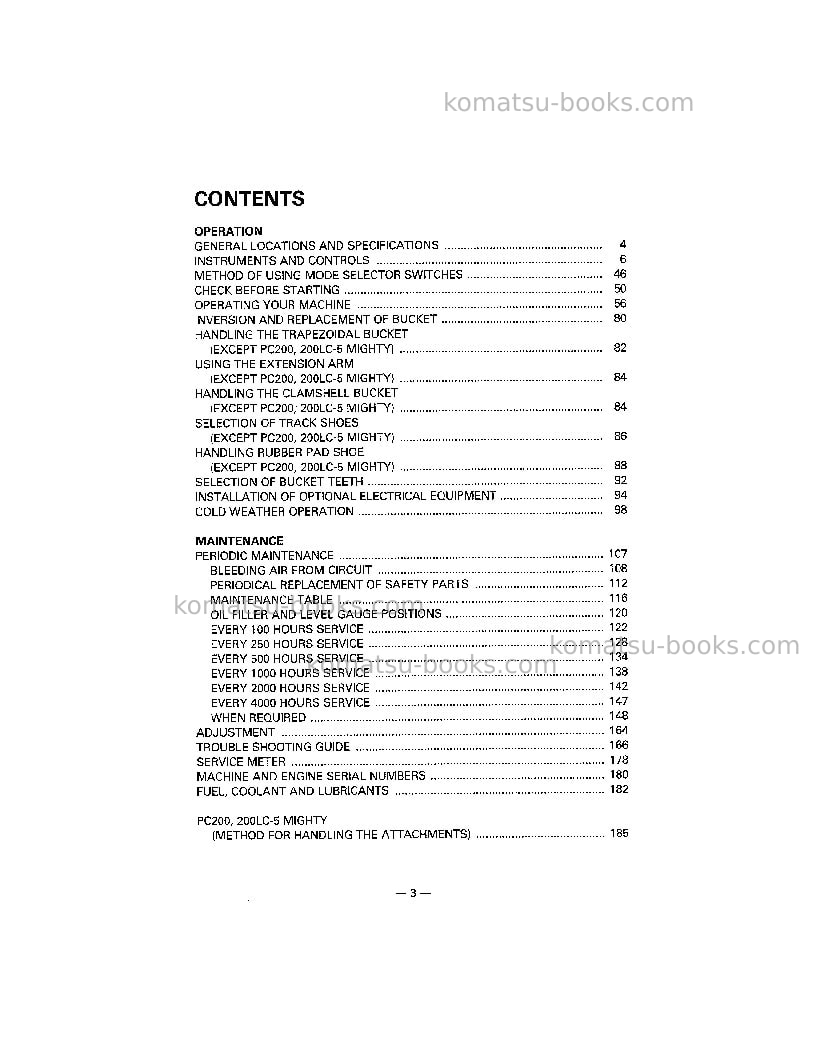 Komatsu pc200-5usa Operation manual cover Page 5 Komatsu pc200-5usa Operation manual cover Page 5