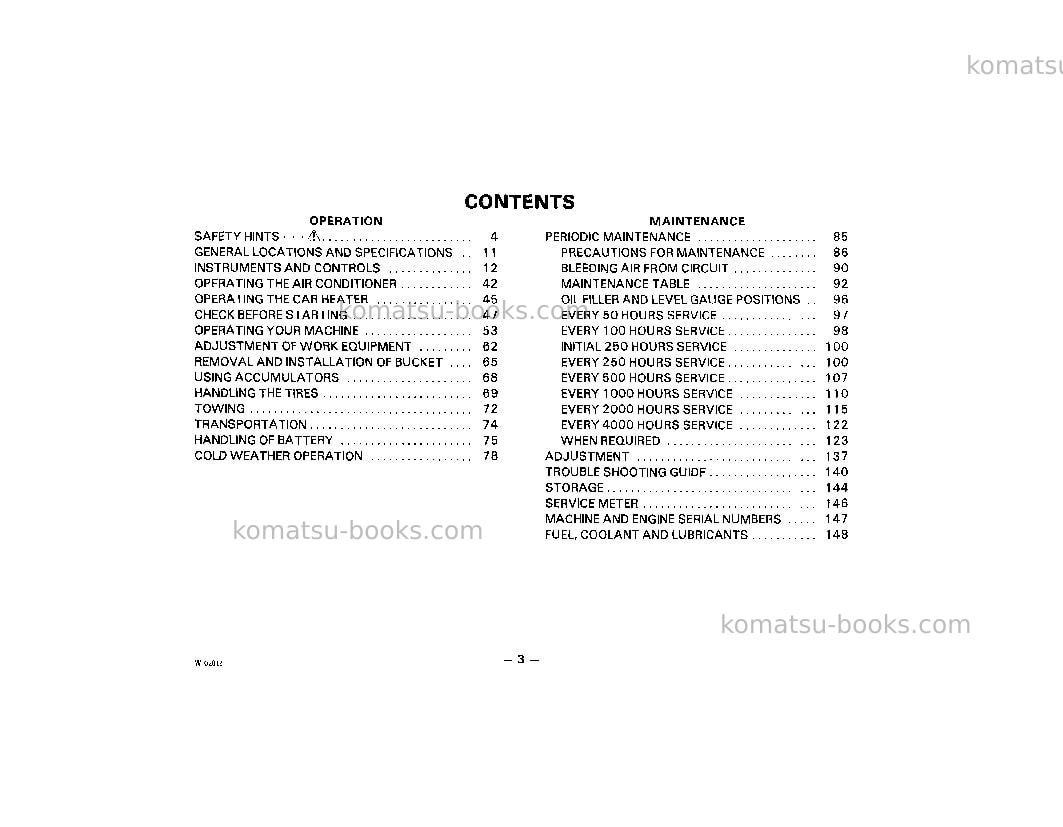 Komatsu wa600-1usa-l Operation manual cover Page 5 Komatsu wa600-1usa-l Operation manual cover Page 5