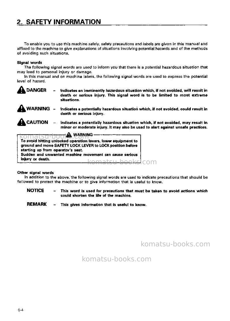 Komatsu wd600-1jpn--50c degree Operation manual cover Page 5 Komatsu wd600-1jpn--50c degree Operation manual cover Page 5