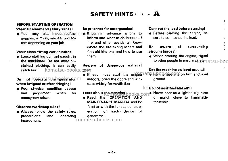 Komatsu eg150bs-5jpn Operation manual cover Page 5 Komatsu eg150bs-5jpn Operation manual cover Page 5