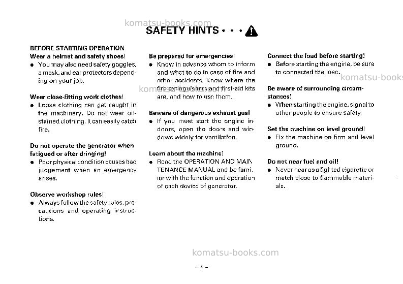 Komatsu eg150l-5jpn Operation manual cover Page 5 Komatsu eg150l-5jpn Operation manual cover Page 5