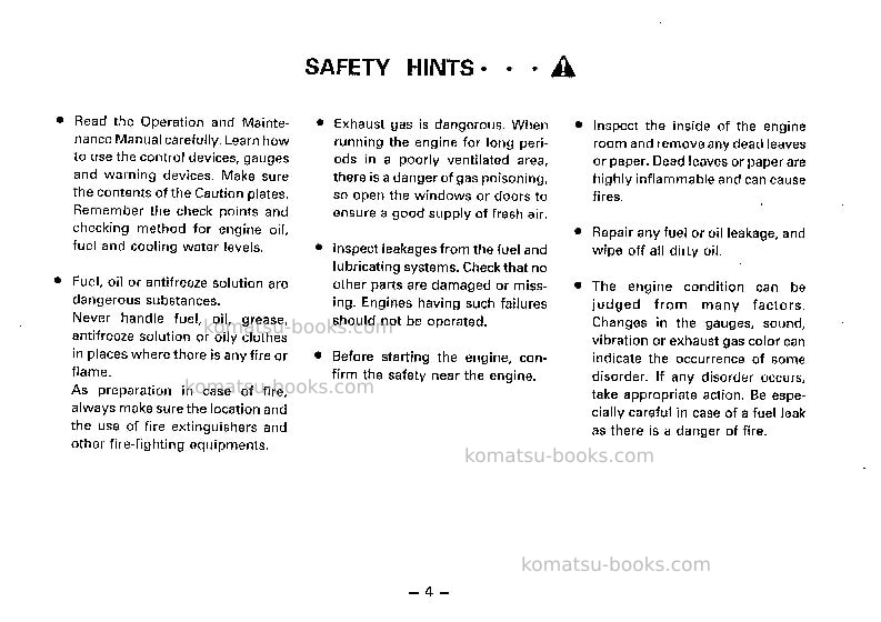 Komatsu s6d95l-1jpn-for ksp Operation manual cover Page 5 Komatsu s6d95l-1jpn-for ksp Operation manual cover Page 5
