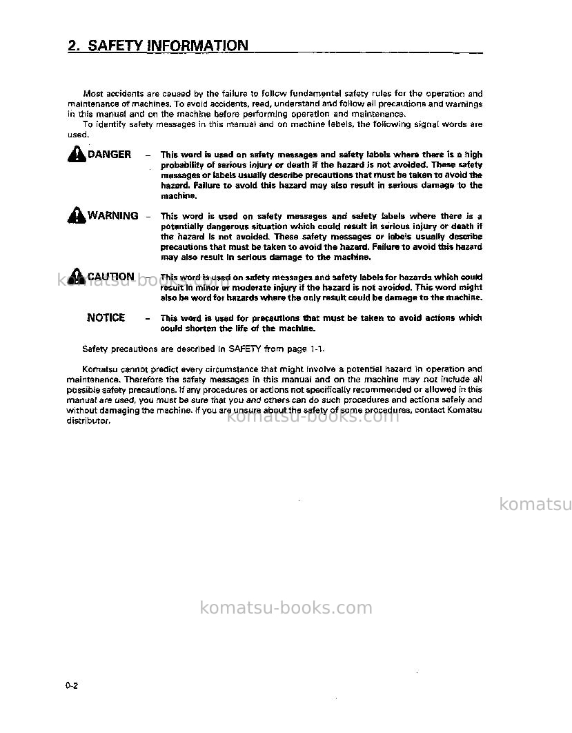 Komatsu pc60-7jpn Operation manual cover Page 5 Komatsu pc60-7jpn Operation manual cover Page 5