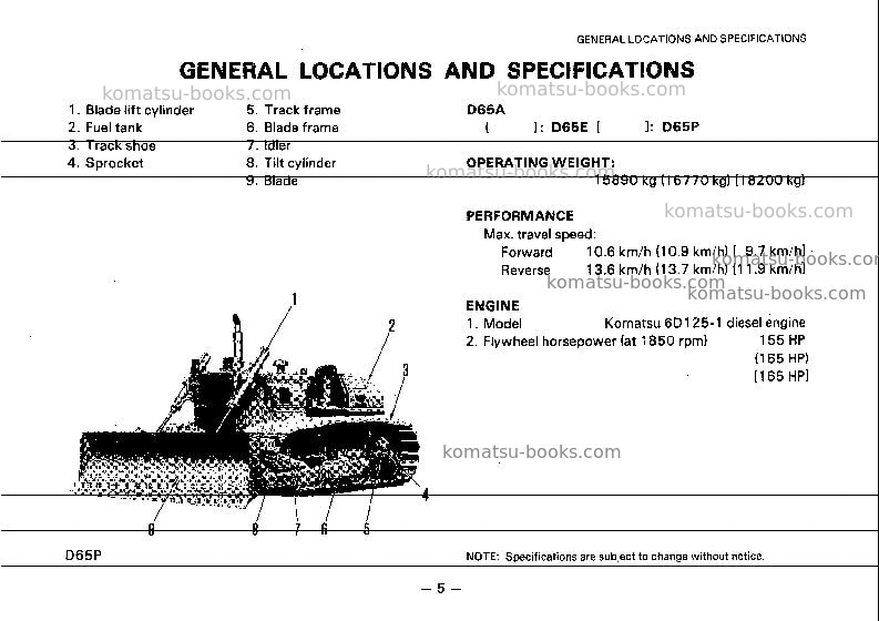 Komatsu d65e-8jpn Operation manual cover Page 5 Komatsu d65e-8jpn Operation manual cover Page 5