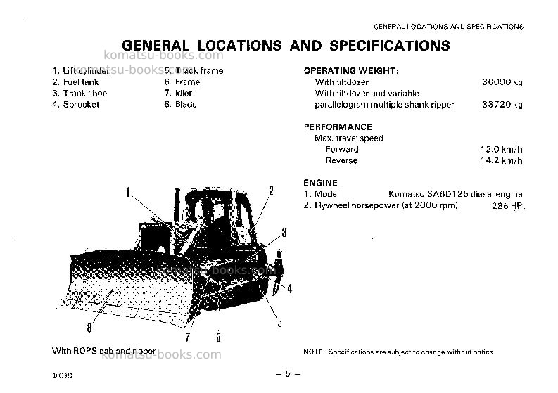 Komatsu d135a-1jpn Operation manual cover Page 5 Komatsu d135a-1jpn Operation manual cover Page 5