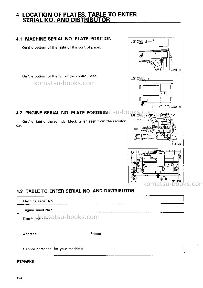 Komatsu eg125bs-2jpn Operation manual cover Page 5 Komatsu eg125bs-2jpn Operation manual cover Page 5