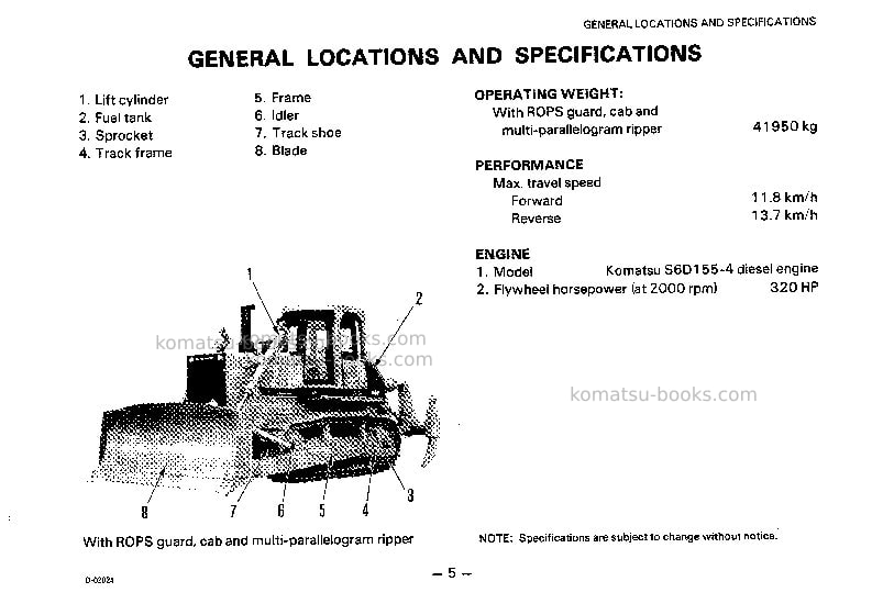 Komatsu d155a-2jpn Operation manual cover Page 5 Komatsu d155a-2jpn Operation manual cover Page 5