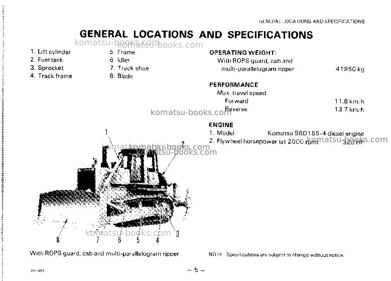 Komatsu d155a-2jpn Operation manual cover Page 5 Komatsu d155a-2jpn Operation manual cover Page 5