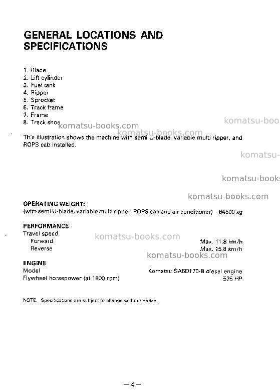 Komatsu d375a-2jpn Operation manual cover Page 5 Komatsu d375a-2jpn Operation manual cover Page 5
