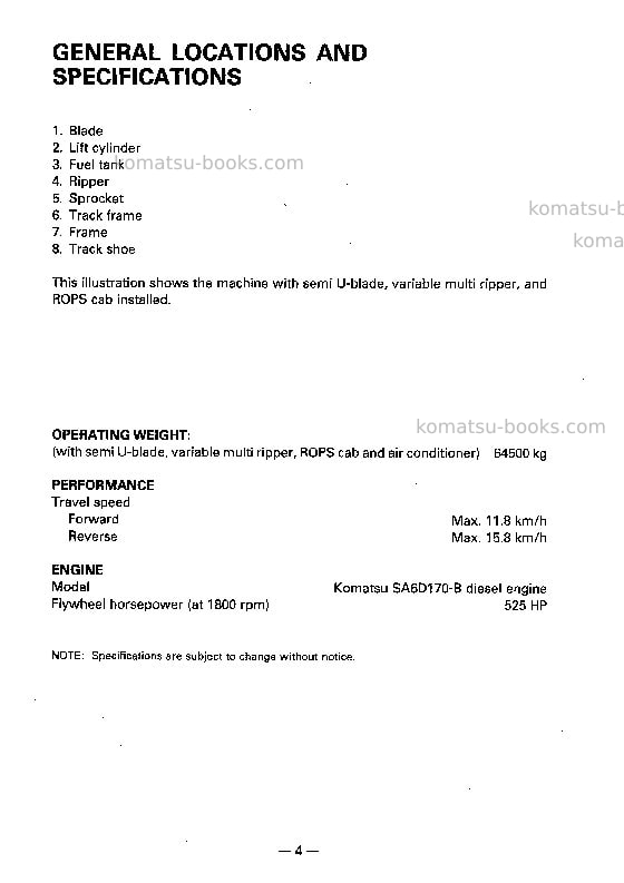 Komatsu d375a-2jpn Operation manual cover Page 5 Komatsu d375a-2jpn Operation manual cover Page 5