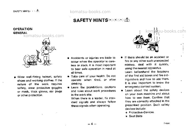Komatsu pc100l-3jpn Operation manual cover Page 5 Komatsu pc100l-3jpn Operation manual cover Page 5