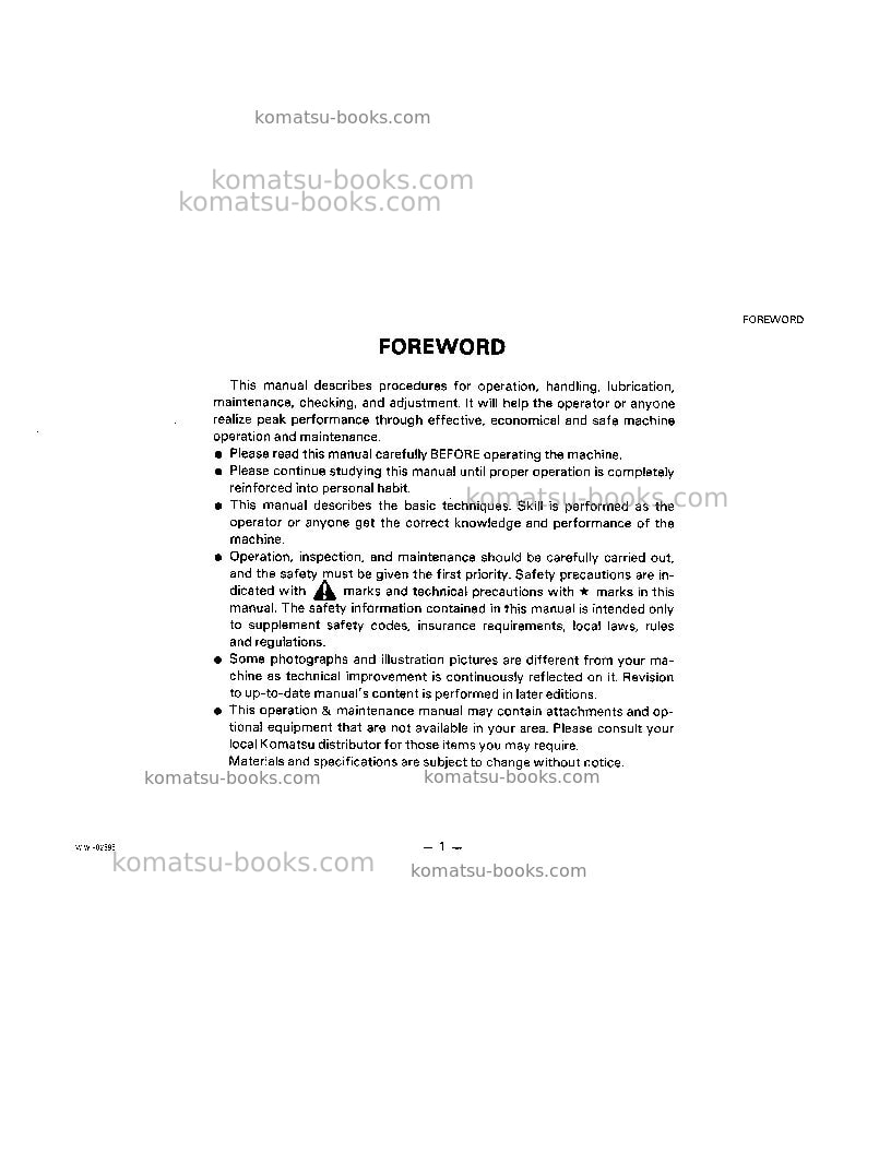 Komatsu pc400-3jpn Operation manual cover Page 5 Komatsu pc400-3jpn Operation manual cover Page 5