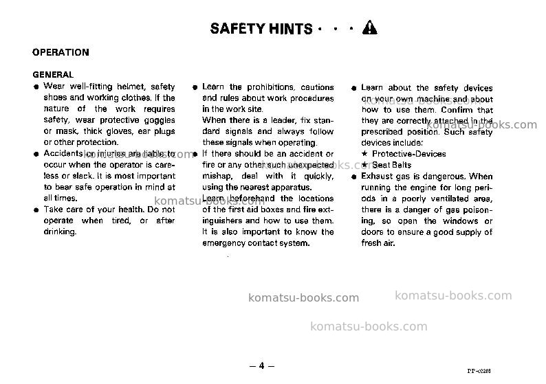 Komatsu pw05-1jpn Operation manual cover Page 5 Komatsu pw05-1jpn Operation manual cover Page 5