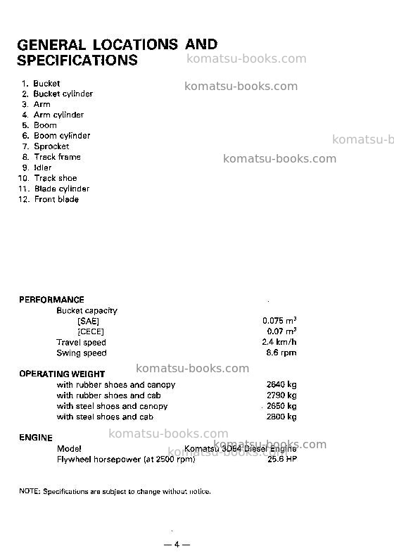 Komatsu pc20-7jpn Operation manual cover Page 5 Komatsu pc20-7jpn Operation manual cover Page 5