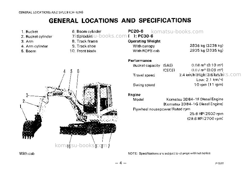 Komatsu pc30-6jpn Operation manual cover Page 5 Komatsu pc30-6jpn Operation manual cover Page 5
