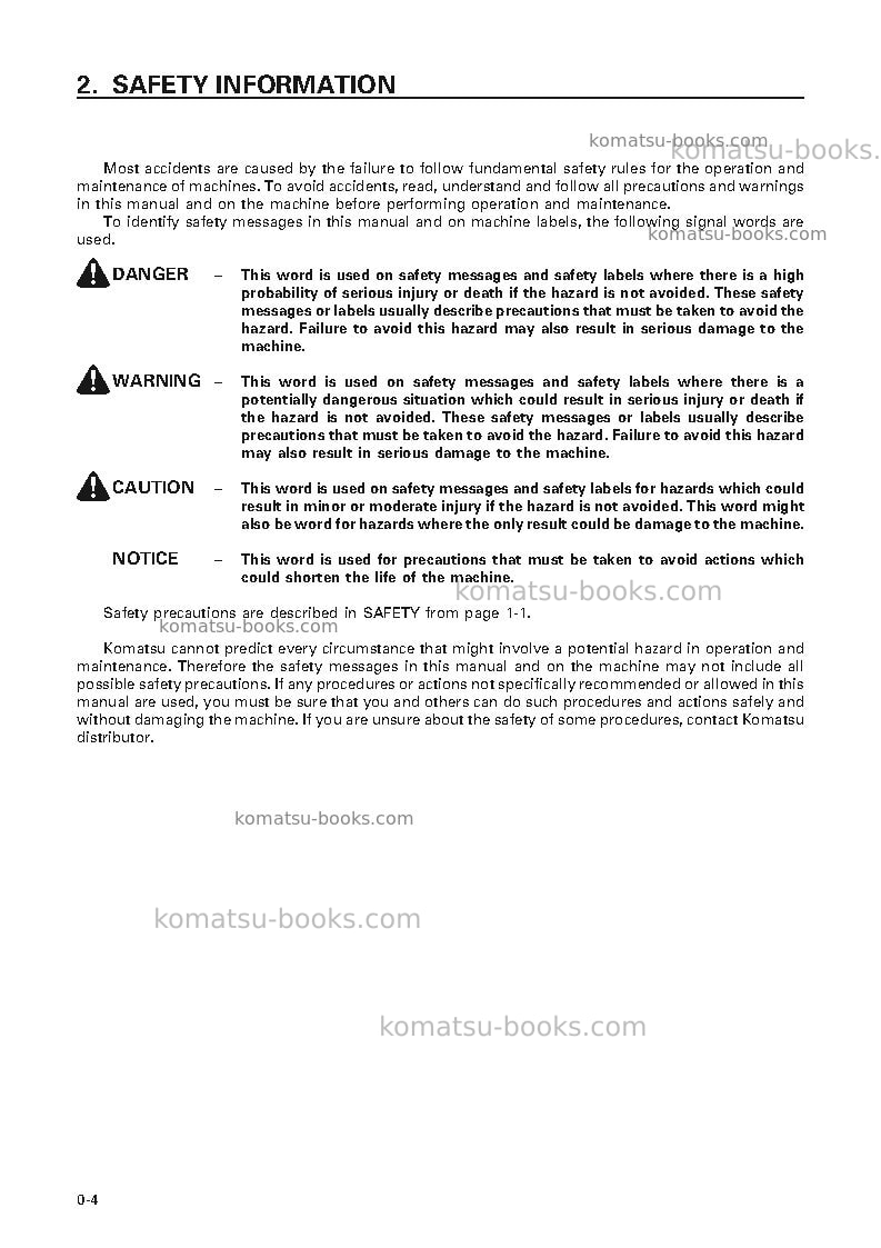 Komatsu pc100l-6jpn Operation manual cover Page 5 Komatsu pc100l-6jpn Operation manual cover Page 5