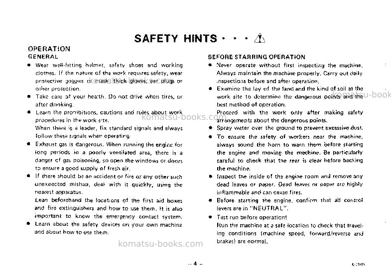Komatsu jv40-1jpn Operation manual cover Page 5