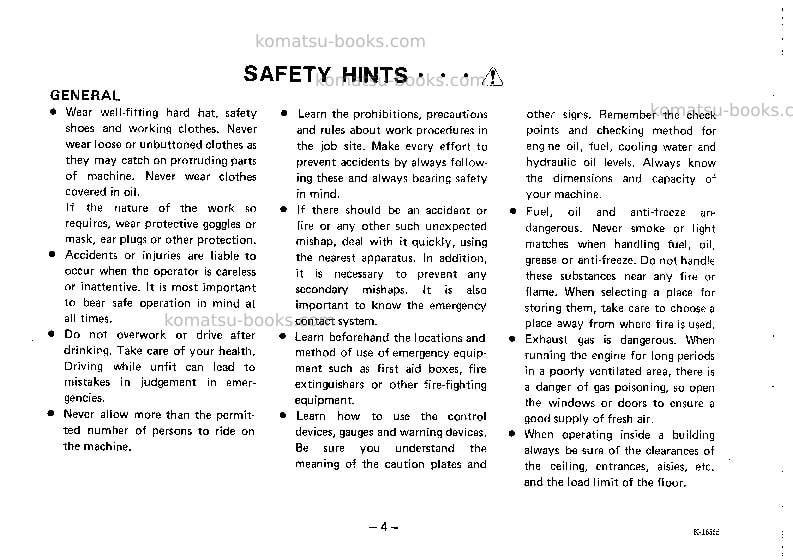 Komatsu ws16s-2jpn Operation manual cover Page 5 Komatsu ws16s-2jpn Operation manual cover Page 5