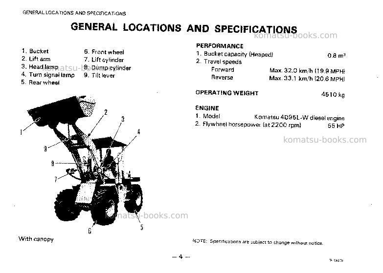 Komatsu wa70-1jpn Operation manual cover Page 5 Komatsu wa70-1jpn Operation manual cover Page 5