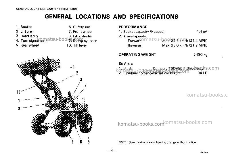 Komatsu wa150-1jpn Operation manual cover Page 5 Komatsu wa150-1jpn Operation manual cover Page 5