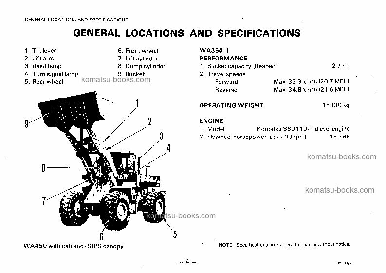 Komatsu wa350-1jpn Manual de operação capa Página 5 Komatsu wa350-1jpn Manual de operação capa Página 5