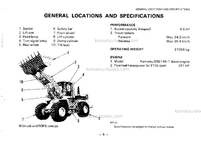 Komatsu wa500-1jpn Operation manual cover Page 5 Komatsu wa500-1jpn Operation manual cover Page 5