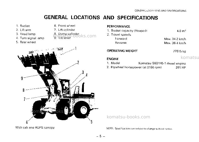 Komatsu wa500-1jpn Operation manual cover Page 5 Komatsu wa500-1jpn Operation manual cover Page 5