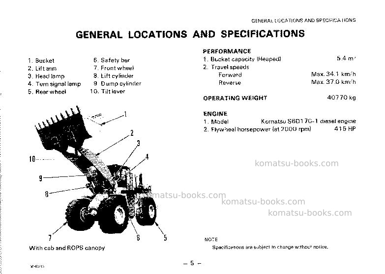 Komatsu wa600-1jpn Operation manual cover Page 5