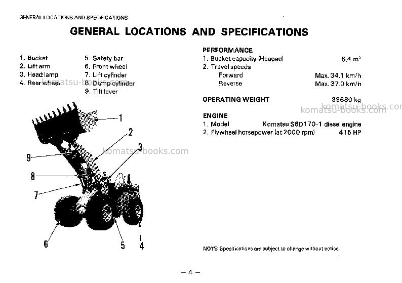Komatsu wa600-1jpn-c spec Operation manual cover Page 5 Komatsu wa600-1jpn-c spec Operation manual cover Page 5