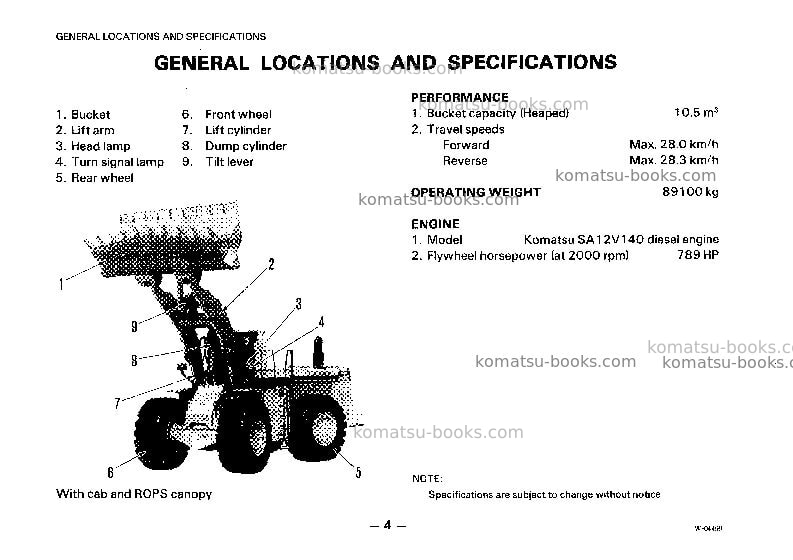 Komatsu wa800-2jpn Operation manual cover Page 5 Komatsu wa800-2jpn Operation manual cover Page 5