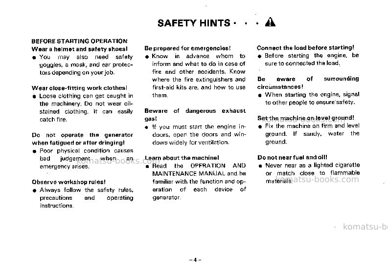 Komatsu eg580-1jpn Operation manual cover Page 5 Komatsu eg580-1jpn Operation manual cover Page 5