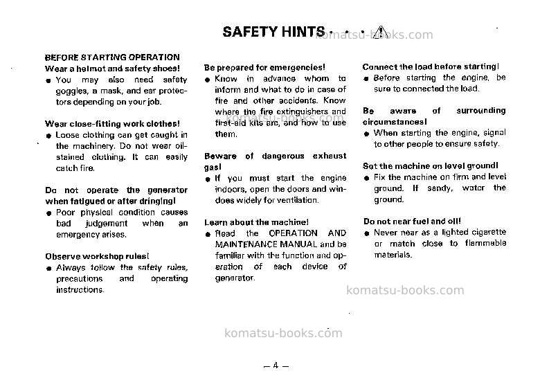 Komatsu eg200-3jpn Operation manual cover Page 5 Komatsu eg200-3jpn Operation manual cover Page 5