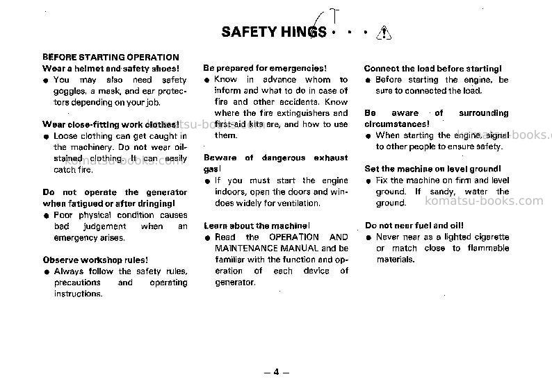 Komatsu eg1100-1jpn Operation manual cover Page 5 Komatsu eg1100-1jpn Operation manual cover Page 5