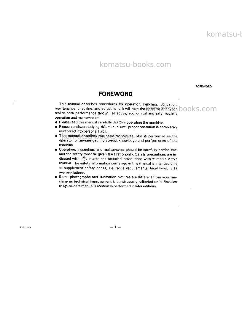 Komatsu d37e-1jpn Operation manual cover Page 5 Komatsu d37e-1jpn Operation manual cover Page 5