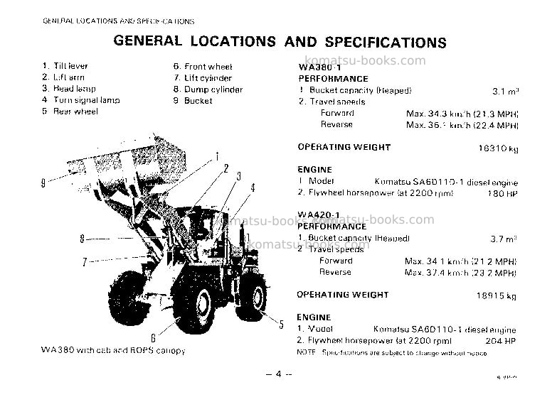 Komatsu wa380-1jpn Operation manual cover Page 5 Komatsu wa380-1jpn Operation manual cover Page 5