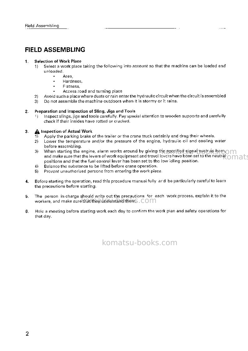 Komatsu pc750-6jpn Field assembly manual cover Page 5 Komatsu pc750-6jpn Field assembly manual cover Page 5