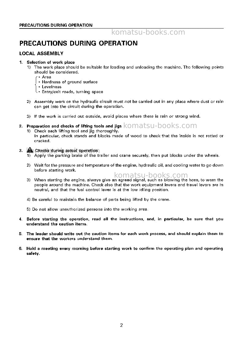 Komatsu pc300lc-7jpn-super long front Field assembly manual cover Page 5 Komatsu pc300lc-7jpn-super long front Field assembly manual cover Page 5