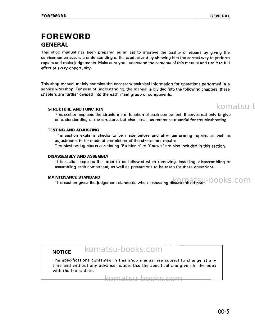Komatsu pc200-6tha-b Repair & maintenance cover Page 5