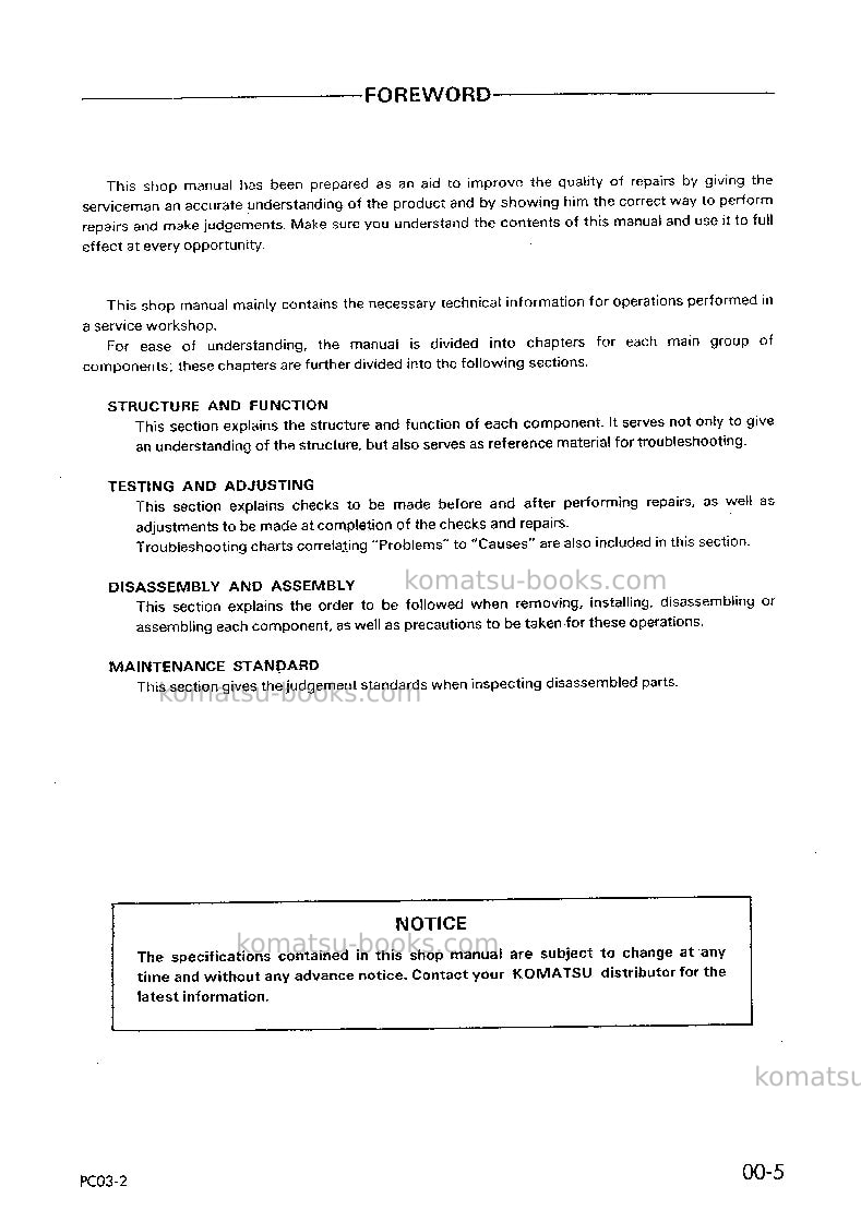 Komatsu pc03-2jpn Repair & maintenance cover Page 5 Komatsu pc03-2jpn Repair & maintenance cover Page 5