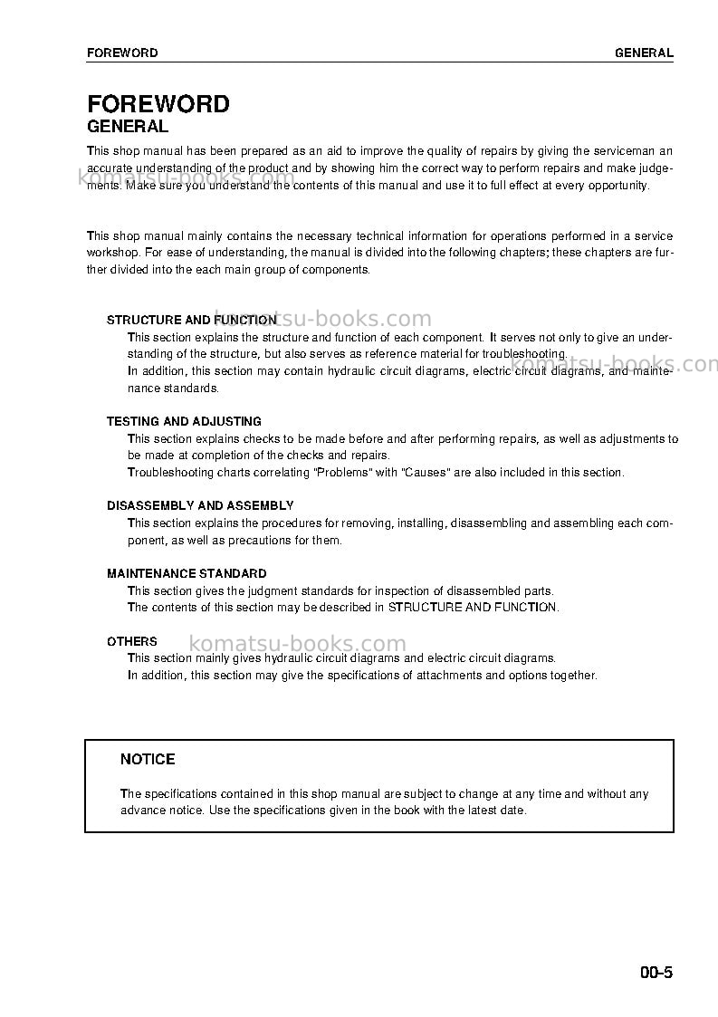 Komatsu pc600lc-6jpn Repair & maintenance cover Page 5