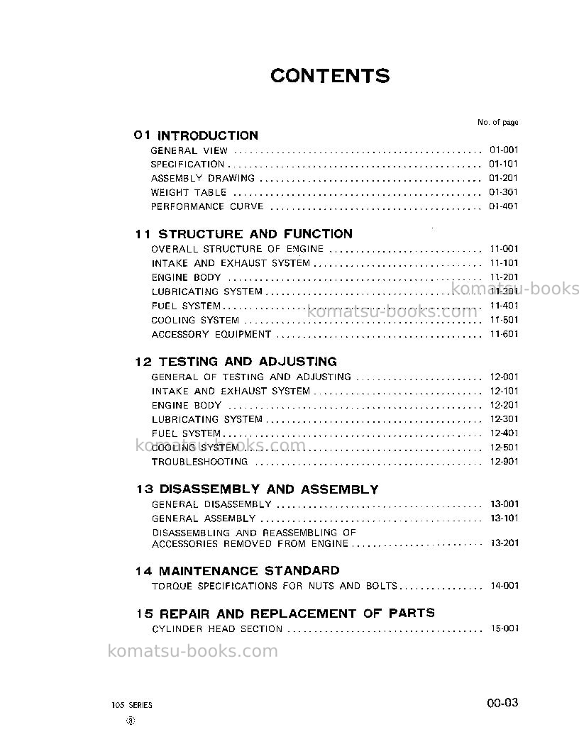 Komatsu 4d105-3jpn-eng. Repair & maintenance cover Page 5 Komatsu 4d105-3jpn-eng. Repair & maintenance cover Page 5