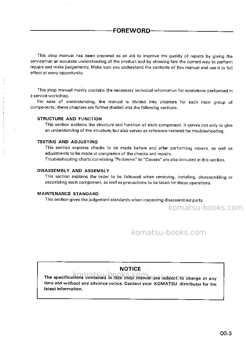 Komatsu wa30-5jpn Repair & maintenance cover Page 5 Komatsu wa30-5jpn Repair & maintenance cover Page 5