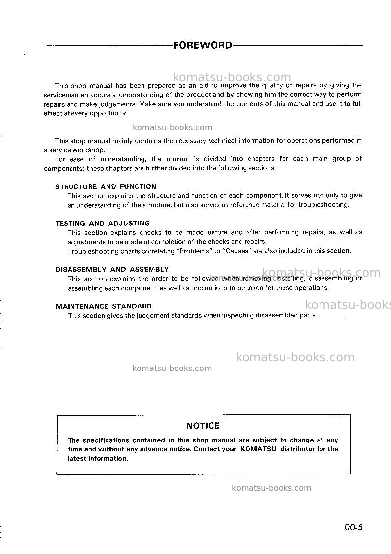 Komatsu wa450-1jpn-1d, 1g Repair & maintenance cover Page 5