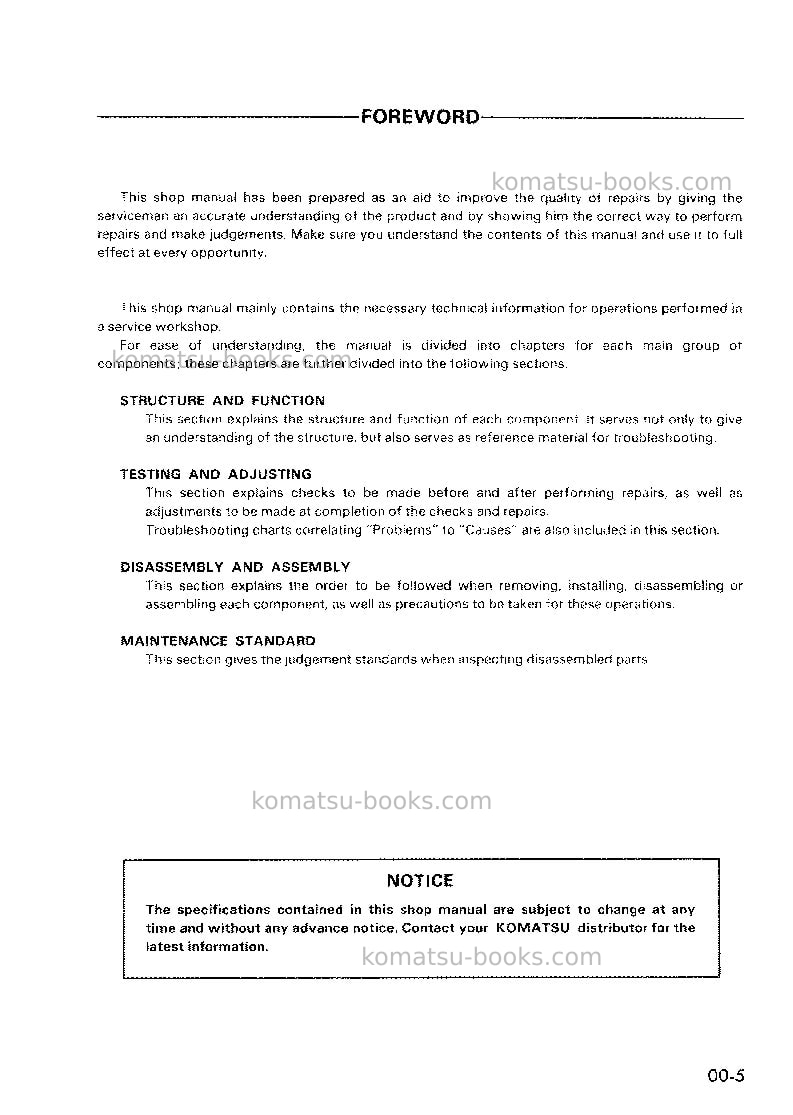 Komatsu d50f-17jpn Repair & maintenance cover Page 5 Komatsu d50f-17jpn Repair & maintenance cover Page 5