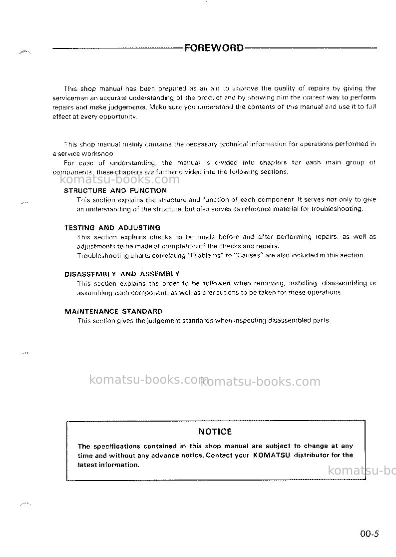 Komatsu d80p-18jpn Repair & maintenance cover Page 5 Komatsu d80p-18jpn Repair & maintenance cover Page 5