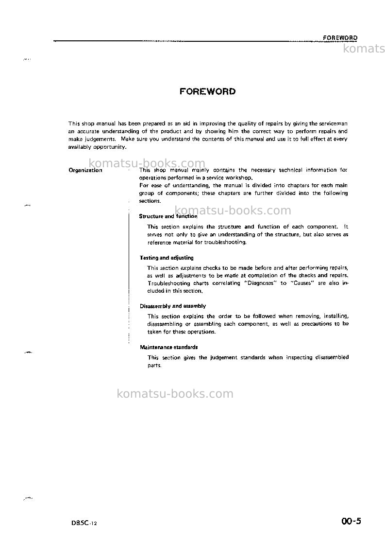 Komatsu d85c-12jpn Repair & maintenance cover Page 5