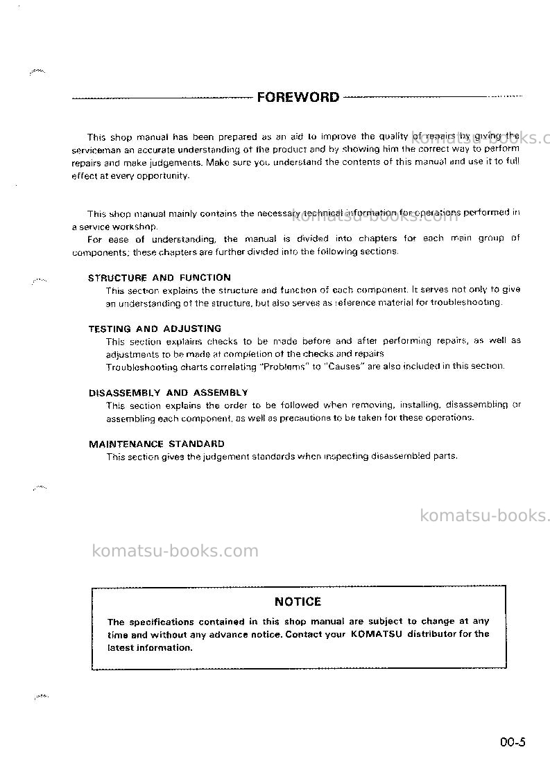 Komatsu d155c-1jpn Repair & maintenance cover Page 5