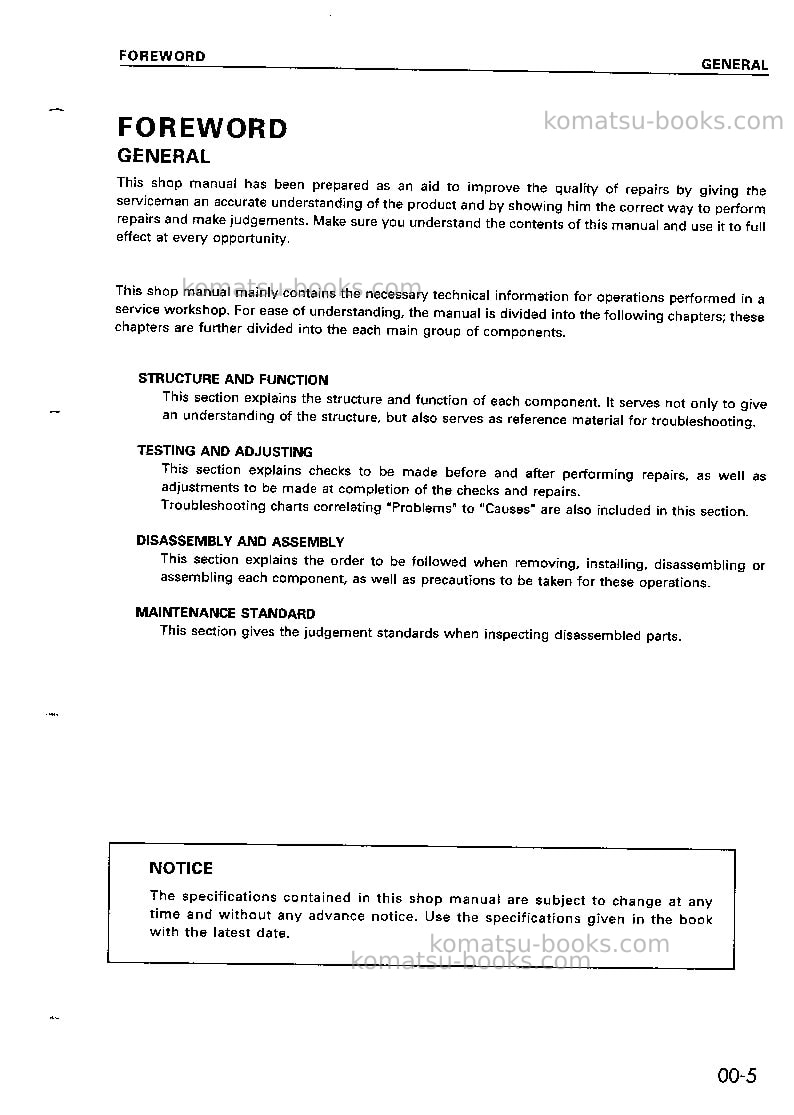 Komatsu wa120-3jpn-d Repair & maintenance cover Page 5