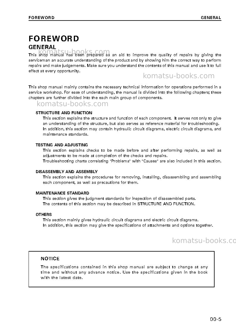 Komatsu wa120l-3jpn-mc Repair & maintenance cover Page 5