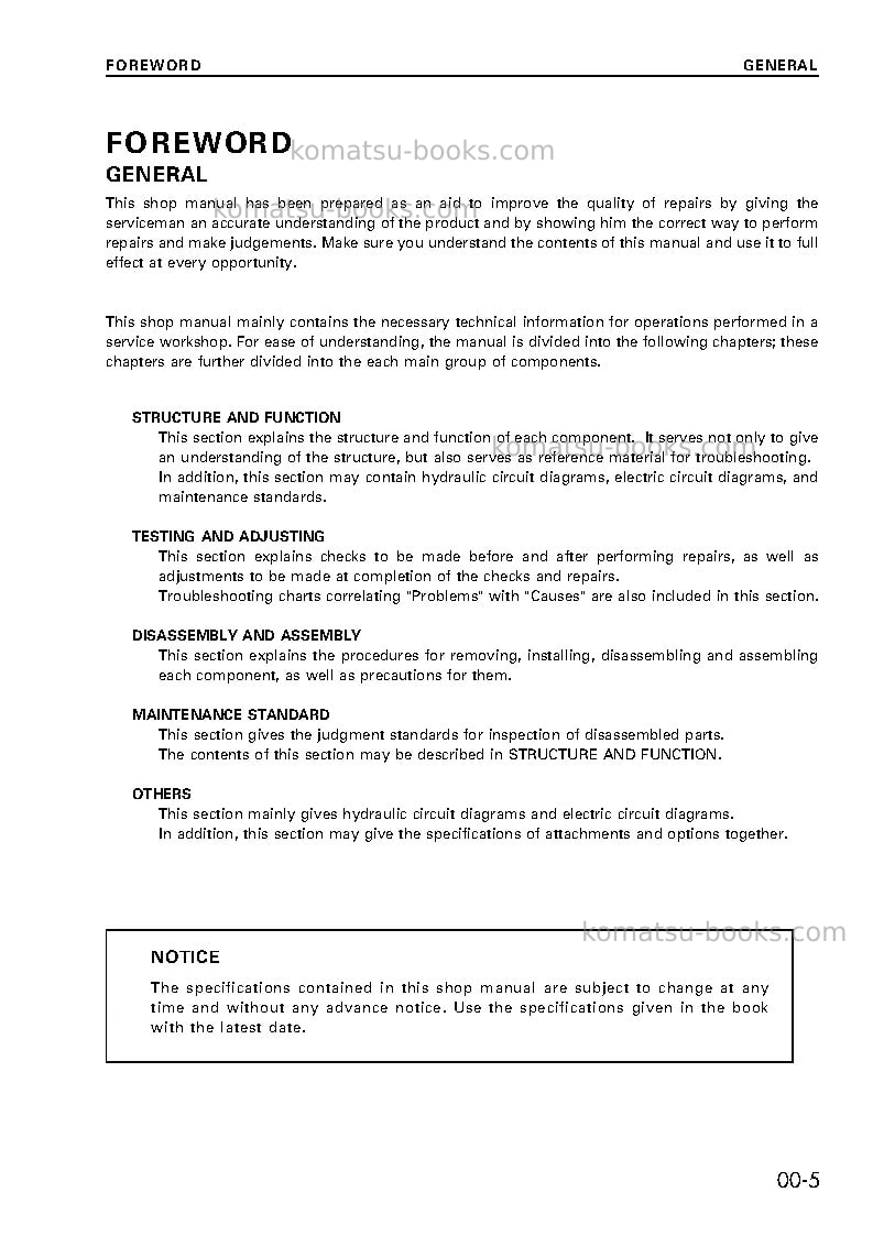 Komatsu pc250lc-6jpn Repair & maintenance cover Page 5 Komatsu pc250lc-6jpn Repair & maintenance cover Page 5